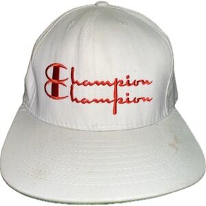 VINTAGE Champion Hat Cap Men One Size White Snapback Double Logo 90s 80s Adult *